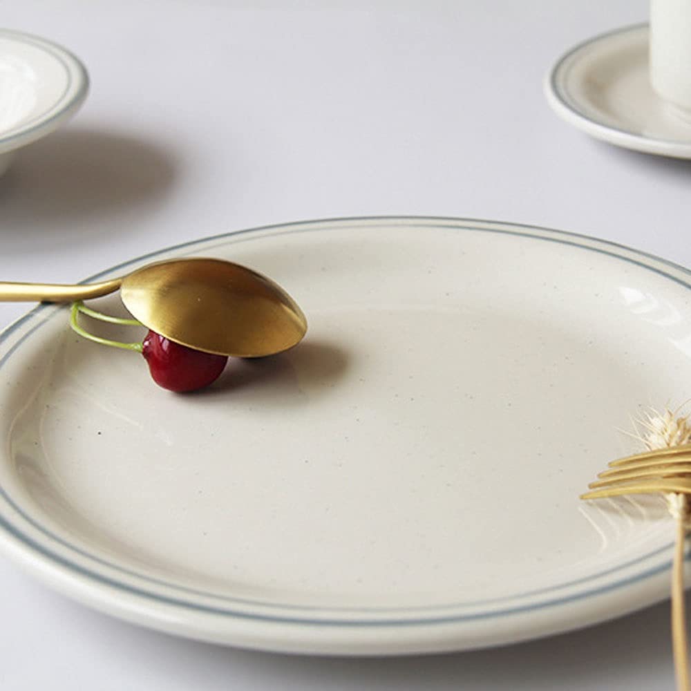 Assiettes à dîner en céramique avec lignes bleues pouvant être utilisées comme cuisine et restaurant, matériau en céramique, simple à nettoyer