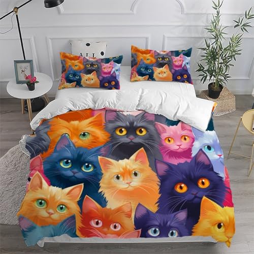 Housse de couette chat 200x200 parure lit microfibre sans repassage - 6