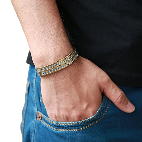 COOLSTEELANDBEYOND Stainless Steel Man Bracelet Energy Link Gold Silver and Free Link Removal Tool4
