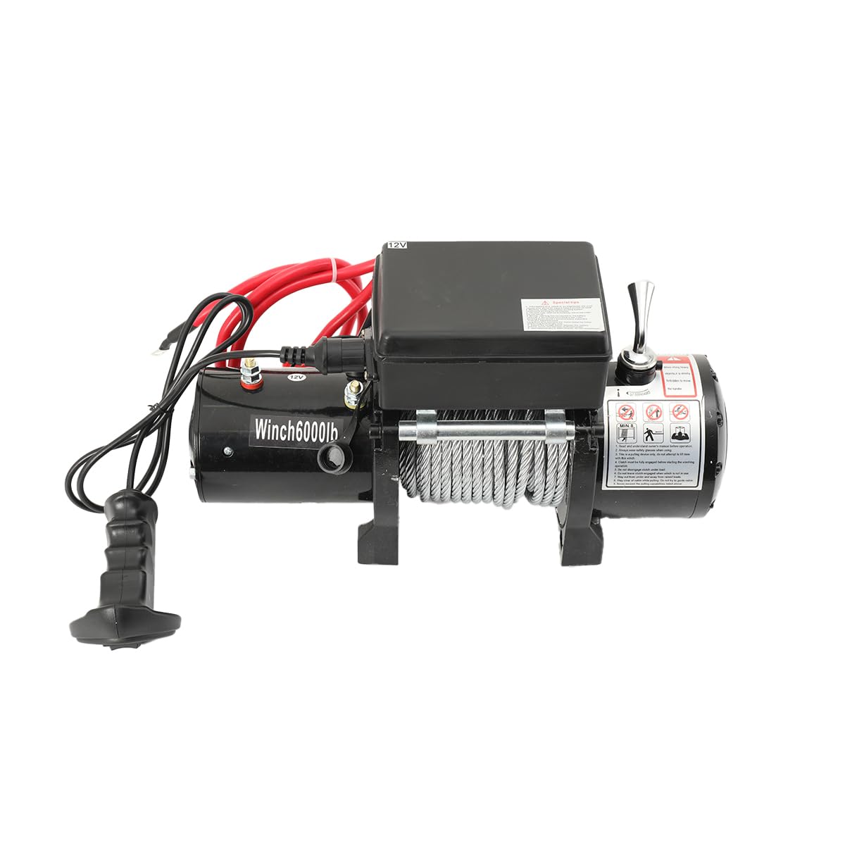 Elektrische Seilwinde 12V, 6000lbs/2722kg, mit Funkfernbedienung | 1600W Motorwinde Seilzug Elektrowinde, mit 12m Seil, für ATV UTV, LKW, Nutzfahrzeuge, Anhänger, Offroadwinde
