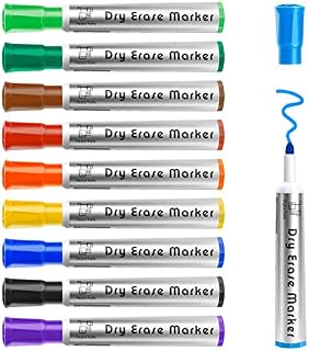 maxtek Whiteboard Pens Whiteboard Markers, 10 White Board Pens Colour White Board Markers Erasable, Bullet Tip Dry Wipe Pens for Whiteboard, Dry Erase Marker Pens for Home Office School