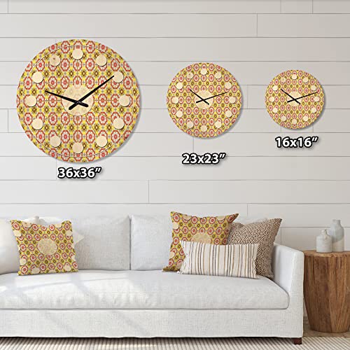 Designq 'Red And Yellow Retro Ethnic Kaleidoscope Design' Mid-Century Modern Wood Wall Clock Large Decorative Mid-Century Modern Wall Clock Oversized Wood Clocks For Living Room Décor #TOP4