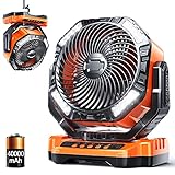 Camping LED Fan with Light, 40000mAh Rechargeable Battery Powered Outdoor Tent Fan with Light and Hook, 4 Speed, Personal USB Desk Fan for Camping, Fishing, Power Outage,Hurricane, Worksite