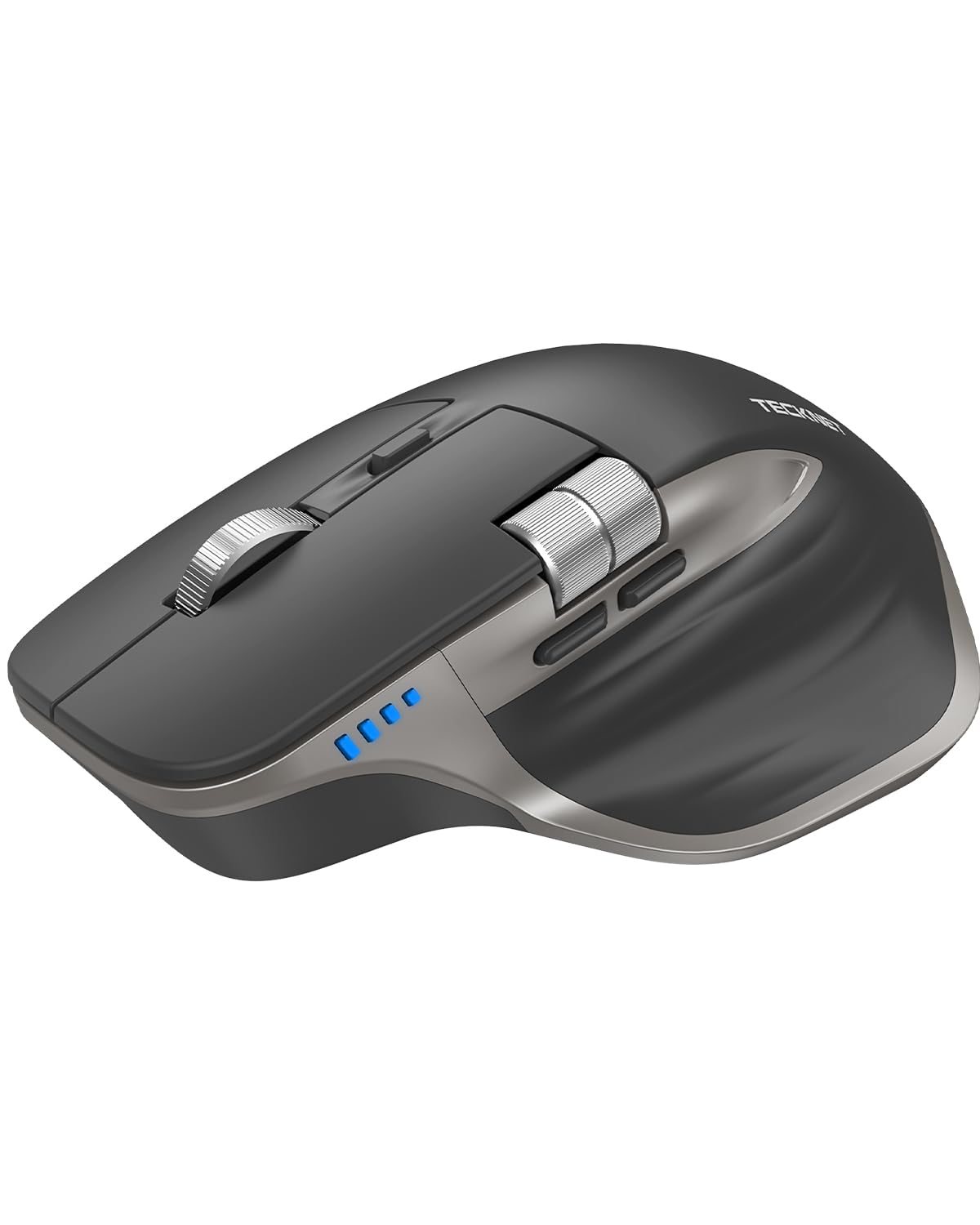TECKNET Mouse Wireless Bluetooth con Rotella di Scorrimento Orizzontale | Connessione a 3 dispositivi (BT5.3/5.0+2.4G), Ricaricabile, 800-4800DPI, per PC/Tablet/Laptop/Computer/MacOS/Windows, Grigio