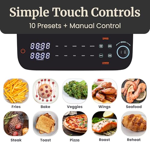 Image of Elite Gourmet EAF6535 Dual Stacked Air Fryer, 10.5Qt, 1700W, Black | Family Size - PFAS-Free Dishwasher-Safe Nonstick Baskets - Sync Cook & Finish - 10 Presets