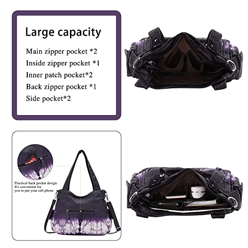 Image of Purses Women Handbags Large Double Zipper Multi Pocket Washed Shoulder Bags Purse with compartments Designer