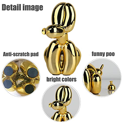 Creative Funny Mirror Golden Pooping Balloon Dog Sculpture, Modern Art Squat Balloon Dog Animal Decor Statue,Apply To Indoor Living Room Farmhouse Bedroom Office Cabinet Wood Shelf Closet Decor #TOP3