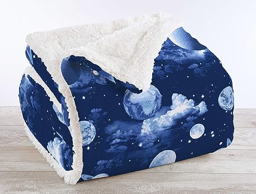 IlGruppone Passione Casa Coperta Plaid in Pile Sherpa Invernale, Morbida e Calda, Pelosa in Finta Pelliccia Singola Matrimoniale Doppio Lato - Moon - Una piazza 150x200