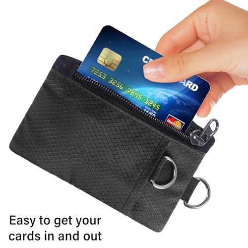Image of TATAANTY RFID Blocking Wallet, Minimalist Wallet for Men, Small Wallet for Women with Lanyard Keychain, ID Holder Zipper for Cards, Coins, Travel, Water-resistant, Black, Casual