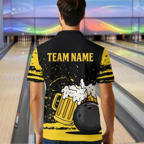 Custom Funny Beer Bowling Shirt for Men Women with Name Bowling League Bowling Team Jersey Polo & 1/4 Zip Shirt4