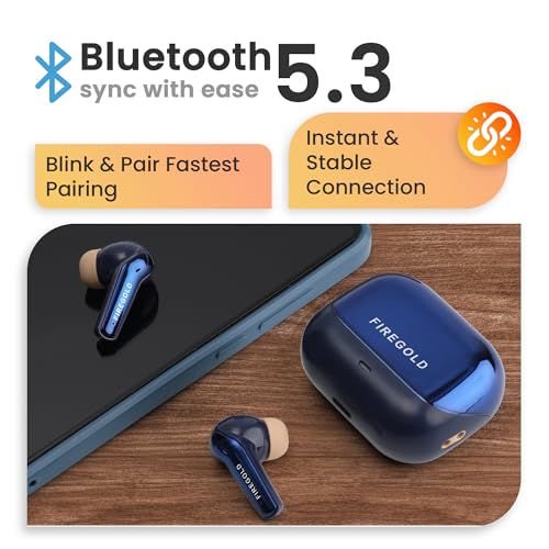 Image of FIREGOLD New Blastpods Wireless Earbuds with 4 Mic ENC, HD Sound Quality, 48 Hours Battery Backup (Blue /Grey)