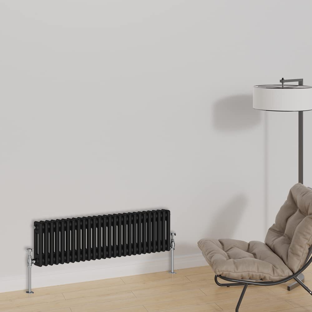 Warmehaus Horizontal Traditional Column Designer Radiator 300x1190mm Double Panel Cast Iron Black Central Heating Radiators