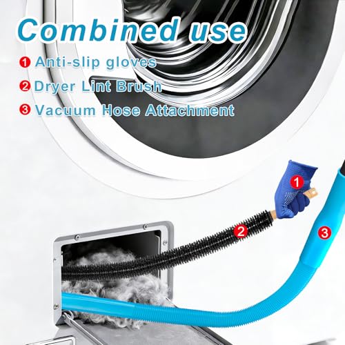 Image of 3PCS Upgraded Dryer Vent Cleaner Kit: Universal Vacuum Hose Attachment for Lint Removal Fits All Vacuums Cleaner Vacuum Hose With Brush Lint Brush Gloves