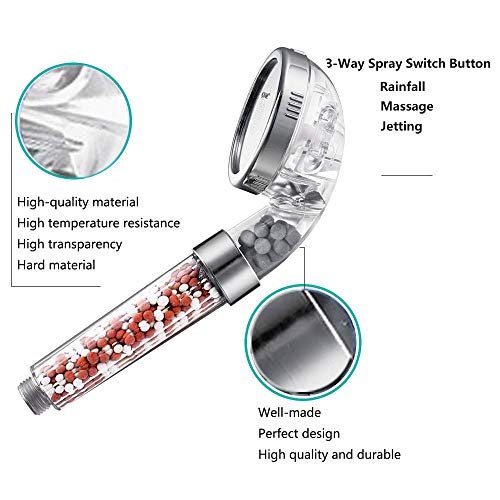 Nosame Shower Head, Filter Filtration High Pressure Water Saving 3 Mode Function Spray Handheld Showerheads For Dry Skin & Hair #TOP2