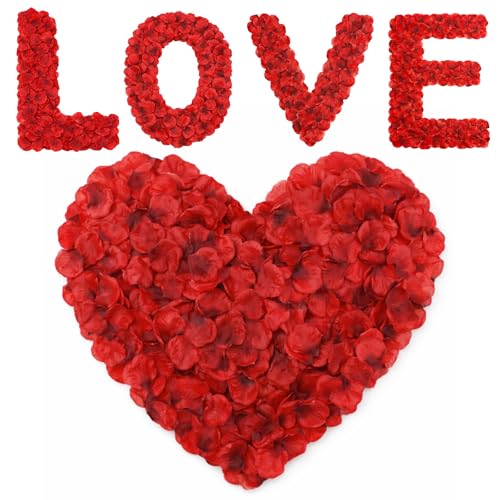 Anwyll 3000Pcs Dark-Red Rose Petals - Artificial Faux Flowers Fake Rose Petals for Wedding Proposal Engagement Romantic Night Anniversary Valentines Galentines Day Decoration Home Room Party Decor