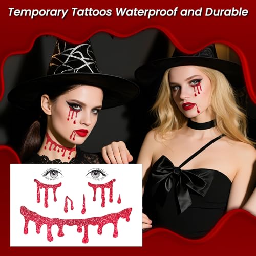 Glitter Vampire Face Tattoos with Face Gems, Halloween Costumes Accessories - image 5