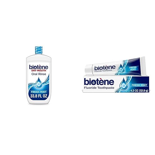 biotène Enjuague bucal oral 33.8 onzas líquidas y pasta dental con flúor para síntomas de boca seca, tratamiento de mal aliento y prevención de
