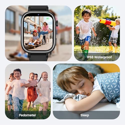 SWGOTA dječji pametni sat s telefonom i GPS-om, 1,83' dječji sat video pozivi/glasovni chat/SOS/školski način rada/SMS/budilica, IP68 dječji pametni sat s pedometrom za spavanje, poklon za djevojčice i dječake, crni
