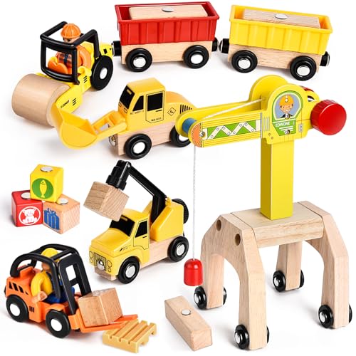 BuzzoXerex Baustellenfahrzeuge Holzspielzeug Kinder, Baustelle Kinder Set...