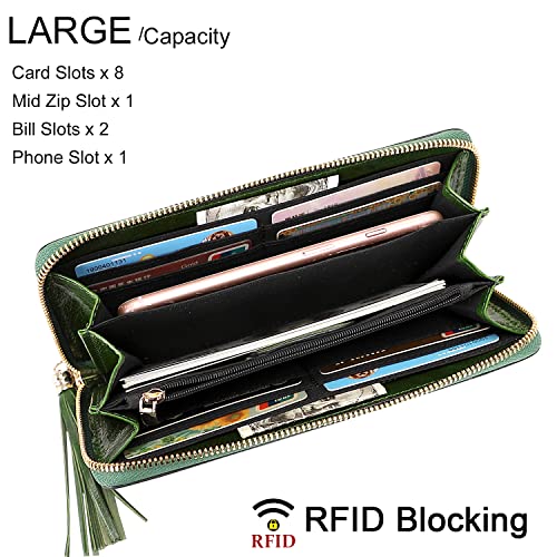 PIJUSHI Leather Wallets For Women Floral Wristlet Wallet Card Holder Purse (91853 Green)3