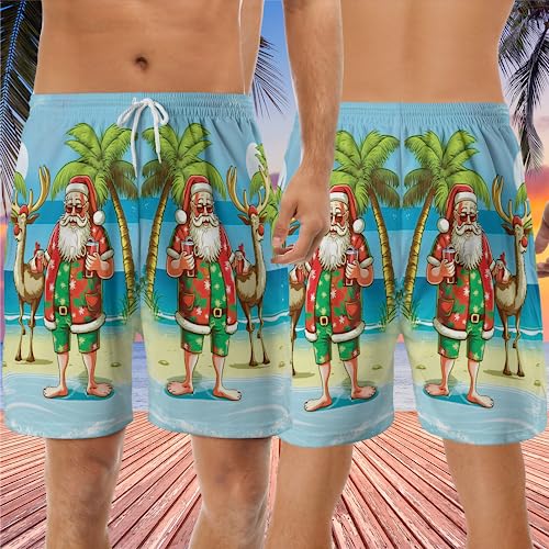 Men's Xmas in July Swim Trunks - Santa Claus Quick-Dry Hawaiian Swim Shorts for Men Series 263