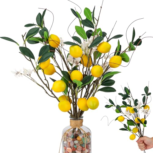 Folmywy 4 Pcs Artificial Lemons Branches 18.5 Inch Lemon Picks Fake Fruit