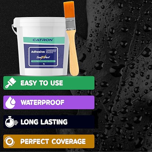Image of Catron 5L /5Kg Transparent Waterproof Glue with Brush for Crack Seal, Roof Water Leakage Solution, Indoor and Outdoor Epoxy Resin Adhesive Sealxpert Sealant | for Bathroom, Walls, Tiles and Pipes
