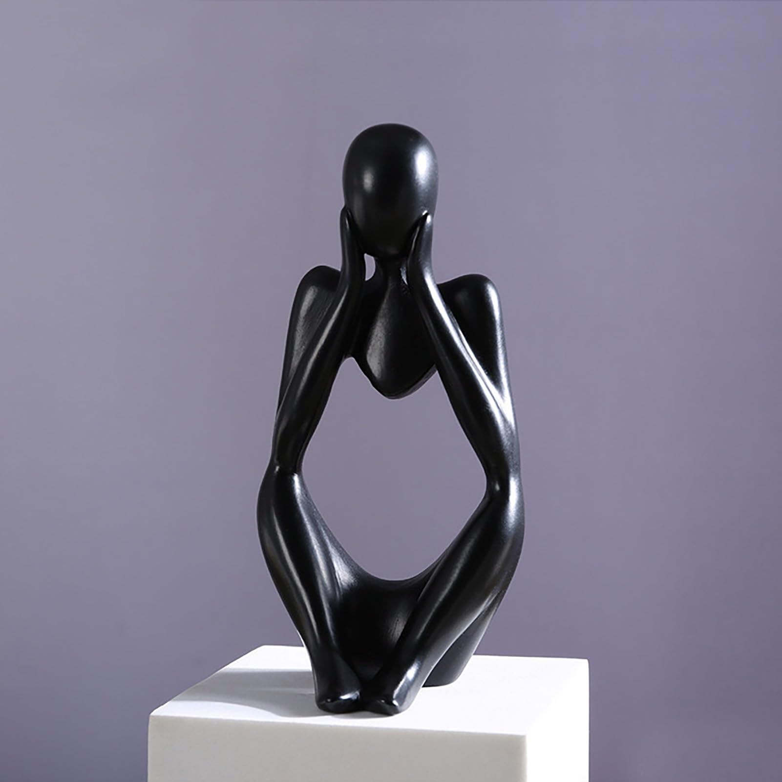 Quoravel Modern Thinker Abstract Art Sculpture, 3D Printed Collectible Figurine for Home Office Bookshelf Desktop Decor Black C