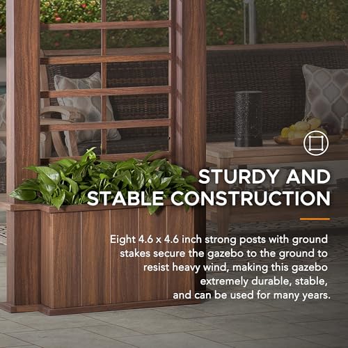 SUNJOY 13 x 15 ft. Hardtop Gazebo Outdoor Aluminum Framed Black Steel Roof Gazebo Backyard with Planters and Ceiling Hook - Image 7