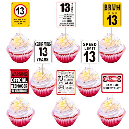 13th Birthday Cupcake Toppers Cheers to 13 Years Out Single Digits Cupcake Picks Bruh I'm 13 Speed Limit 13 It's My 13th Cake Decorations for Boys Girls Kids Birthday Party Cake Supplies