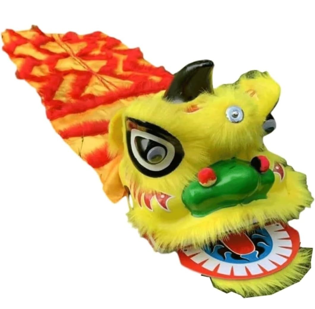 Danza tradizionale del leone del drago 22,9 cm, spettacolo di danza del leone, arte popolare, risveglio, attività all'aperto, artigianato, capodanno cinese (giallo)