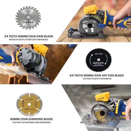 Mini Circular Saw Compatible with DeWalt 20V Max Battery,3-1/2\" Brushless Cordless Round Saw Kit w/4Ah Battery & 1.5A Charger,Laser Guide,3200 RPM,Ideal for Wood,PVC,Metal
