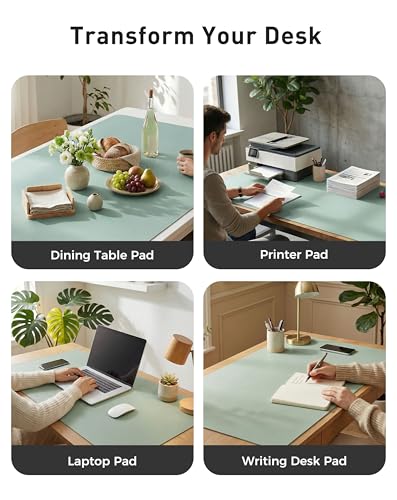 Image of Aothia Faux Leather Desk Mat - Large Mouse Pad, Non-Slip PU Leather Blotter, Waterproof Writing Surface for Office and Home (Light Blue, 42 inch x 17 inch)