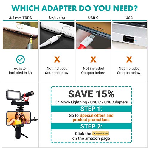 Movo Smartphone Video Kit V1 Vlogging Kit with Grip Rig, Shotgun Microphone, LED Light and Wireless Remote - YouTube Equipment Compatible with iPhone, Android Samsung Galaxy, Note - Vlogging Equipment