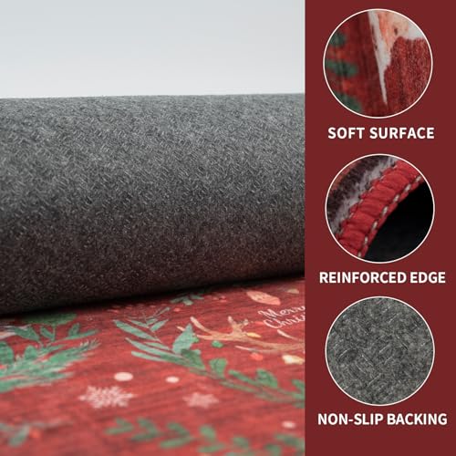 Dotiiorug Christmas 2x3 Washable Area Rug for Entryway,Low Pile Indoor Non Slip Carpet Non-Shedding Christmas Tree Santa Claus Area Rug Soft Stain Resistant Mat for Living Room Bedroom Red — view 6