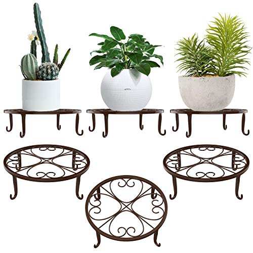 Lewondr Soporte para Macetas de Plantas de Hierro, [3 Unidades] Estante Redondo de Metal Duradero con el Diseño en Forma de Corazón, Ideal para Decoración para Interiores y Exteriores – Chocolate
