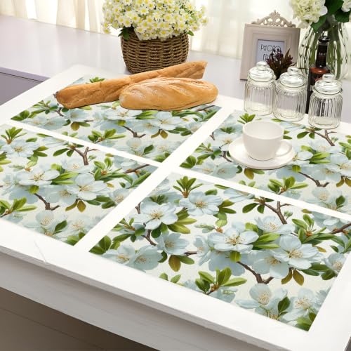 Sets de table lin imperméable 45x30cm, décoration de table rectangulaire fleurs lot de 6