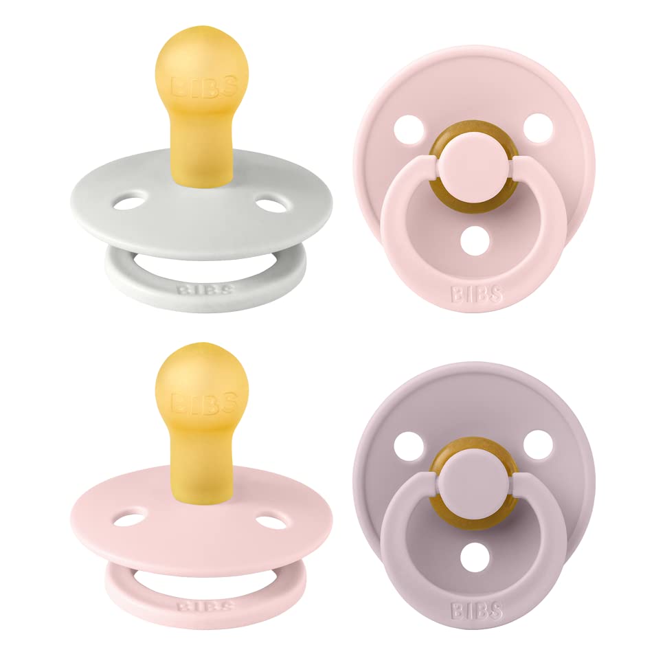 BIBS Colour, Set di 4 ciucci, succhietto senza BPA, Tettarella tonda. Lattice di gomma naturale, Prodotto in Danimarca/UE. 0-6 mesi (set da 4), Haze Mix