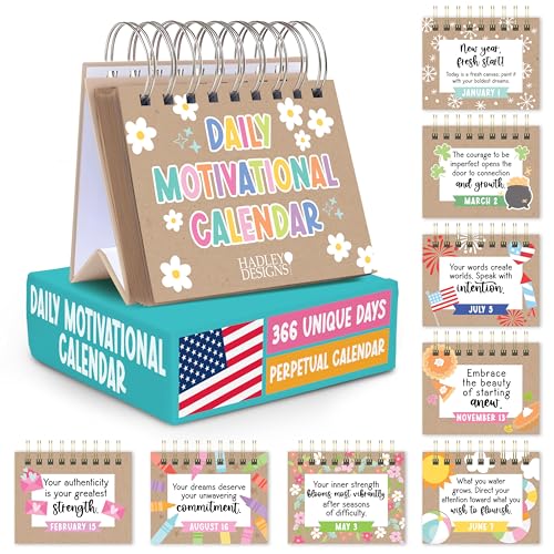 Hadley Designs Daily Motivational Quotes for Desk - Inspirational Desk Calendar 2026 Motivational Desks Calendars 2026 Perpetual Calendar Daily Affirmations for Women Back to School Teacher Gifts