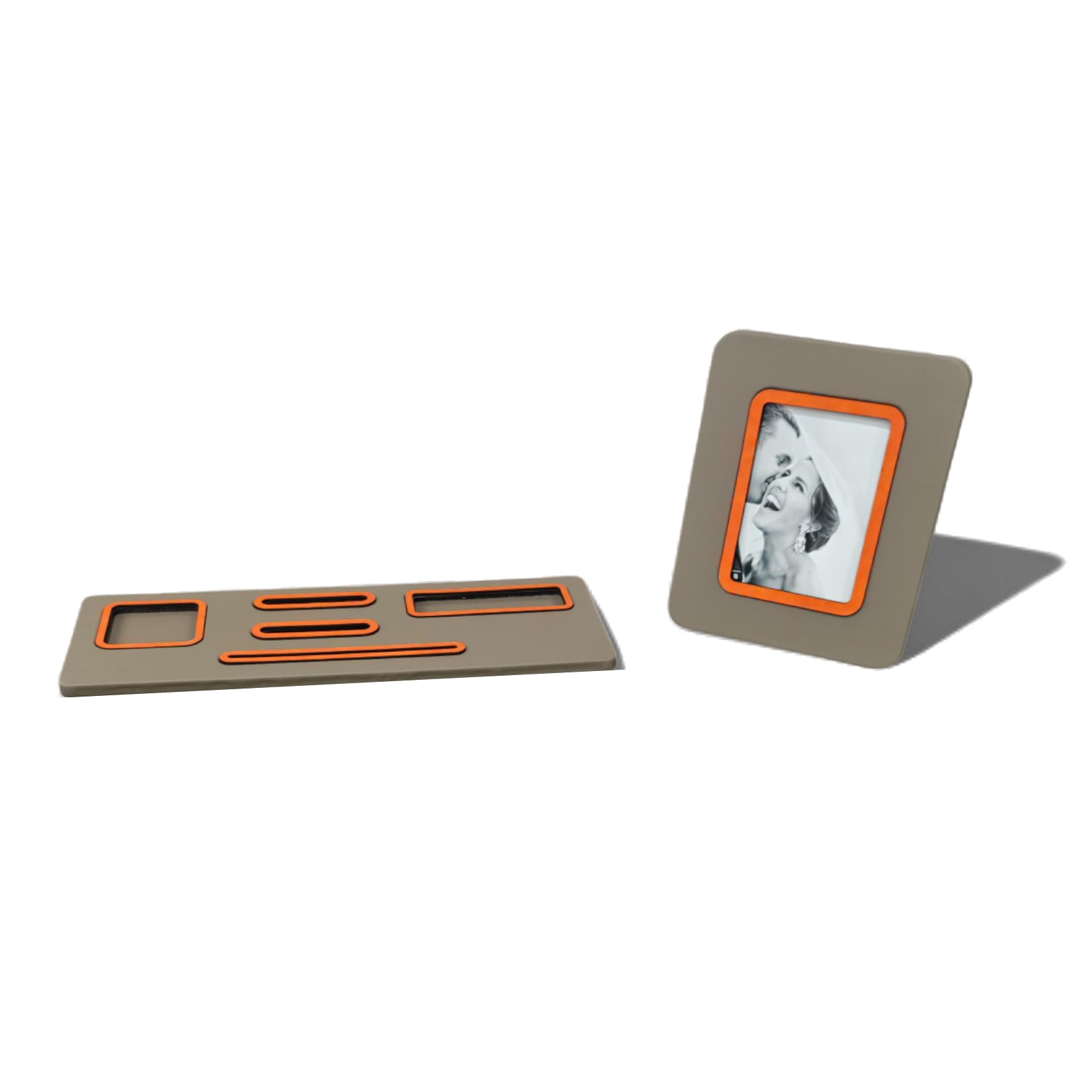 Organizzatore da Scrivania Set Multifunzionale in eco pelle TORTORA, Supporto per Smartphone con Portapenne, Portabiglietti e Post-it, Portafoto da tavolo, Design Moderno, Ufficio (PU Arancio)