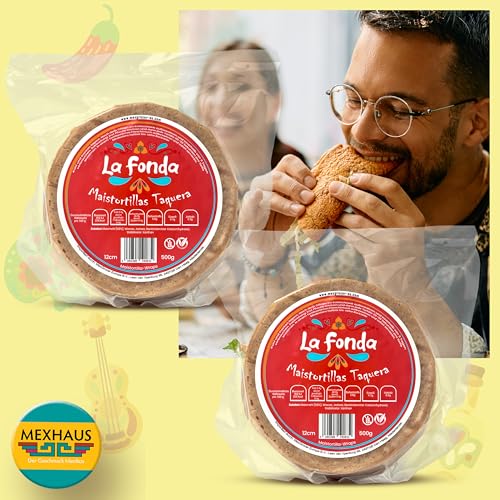 La Fonda Gelbe Maistortillas Taquera Mexikanische Tortilla 12 cm je. 500g (2er Pack) - ca. 52 St. Tortillas Mexicanas de Maiz amarillo für Tacos, Quesadillas & mehr