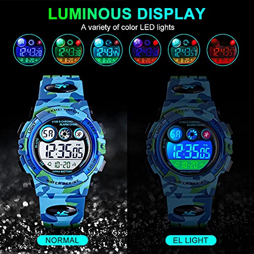 Image of GOLDEN HOUR Watches for Kids Digital Sport Waterproof Boys Girls Watch Outdoor 12 /24 H Alarm EL Backlight Stopwatch Military Child Wristwatch Ages 3-15