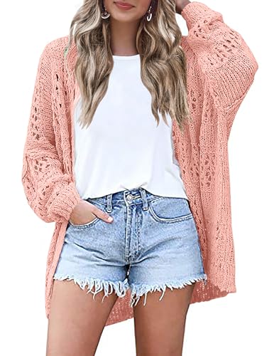 Image of HOTOUCH Lightweight Crochet Cardigan for Women Long Sleeve Open Front Knit Oversized Cardigans Sweaters