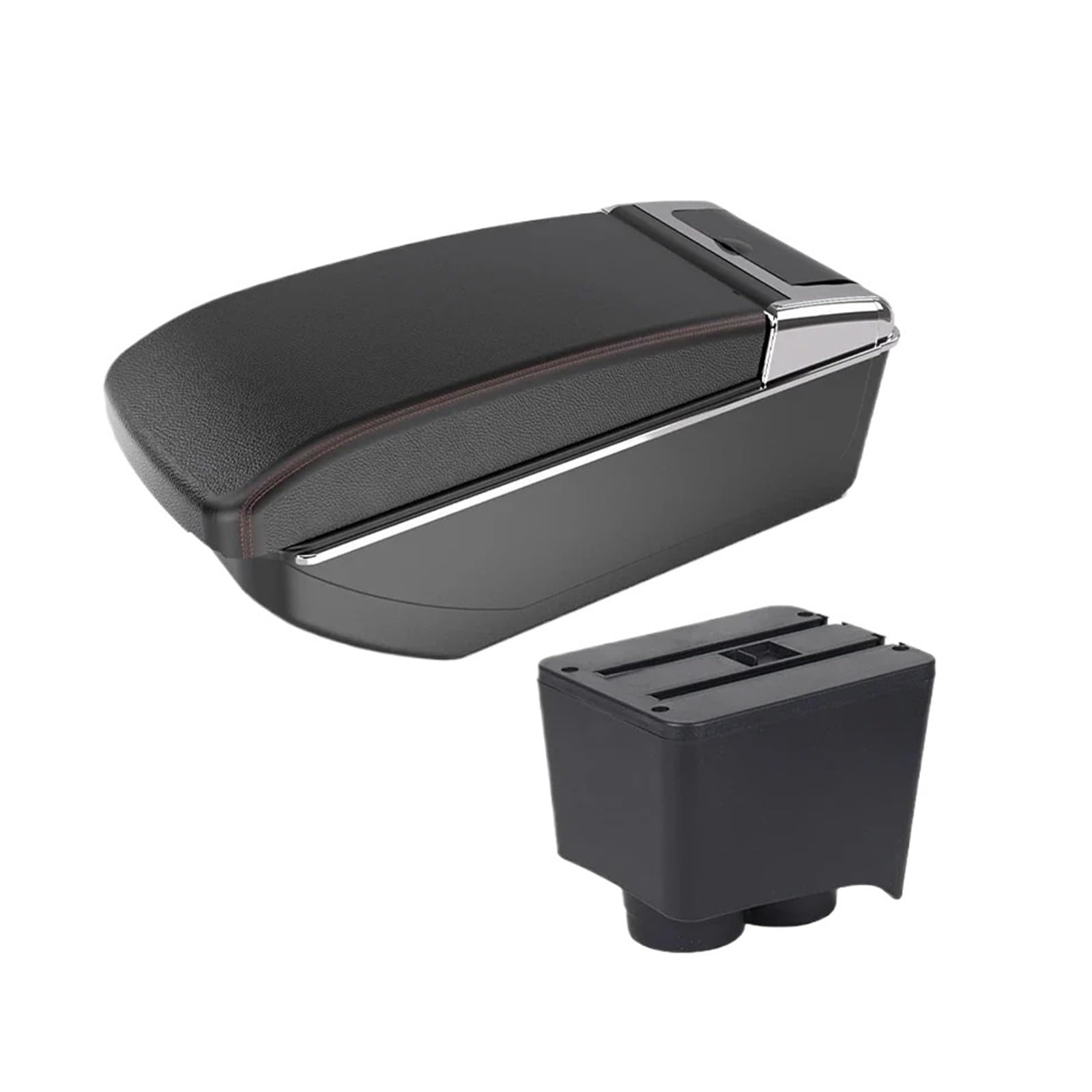Ggwqoops Car Armrests For VW For Polo For For 9N 3 Armrest Car Box Retrofit Parts Storage Interior Accessories USB Armrest Box(B1 Black red NO USB)