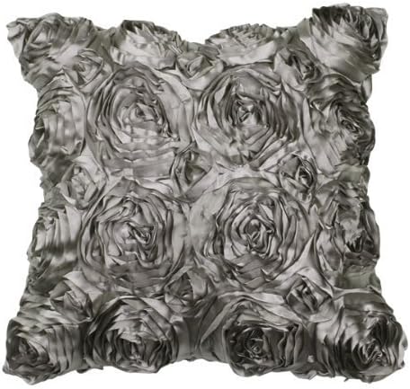 VivReal Grey Satin Rose Flower Square Pillow Cushion Pillowcase Case Cover 42x42cm