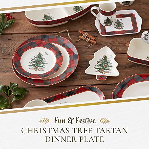 Spode Christmas Tree Tartan Dinner Plate | Christmas Dinner Dishes | Fine Earthenware | Holiday Large Plates | Dishwasher And Microwave Safe | 10.5-Inch #TOP1