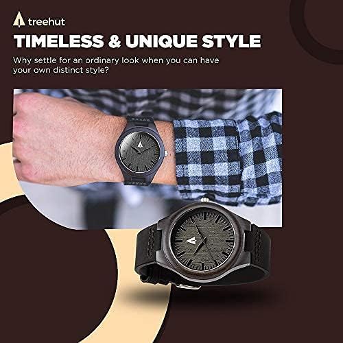 Treehut Ebony Wooden Watches for Men,Japanese Quartz Movement, Stylish Exotic Wrist Watch with Black Leather Straps, Watch Made from Wood, Relojes para Hombre - Image 5