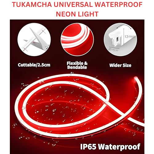 Image of 16.4 Feet LED Neon Strip Lights, with 12V Adapter, Waterproof IP65, Silicone Flexible Rope Light for Home Decor | Led Strip Lights | Neon Lights | 5 Meter | (RED)