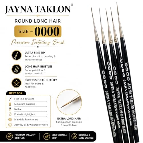 Image of Ultra Fine 0000 Liner Detail Brush Set | Nylon Miniature Paint Brushes For Nail Art, Model Painting, Acrylic Artwork, Fine Line & Precision Detailing Craft | Set of 5 Professional Brushes