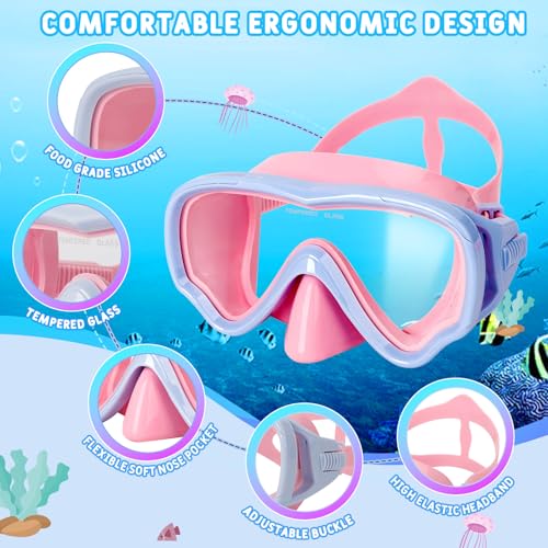Set de Snorkel para Niños de 6 a 14 Años, Máscara Anti-Vaho con Tubo Seco, Lente Panorámico de Vidrio Templado, Falda de Silicona, Bolsa de Malla – Equipo de Snorkeling para Niños y Niñas miniatura 3